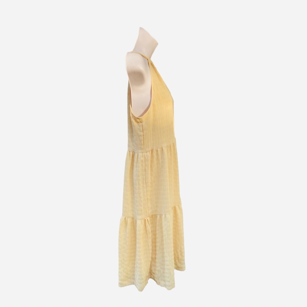NWOT    A New Day  Women'sLight Yellow Lined High Tie Neck Tiered Dress Women XS